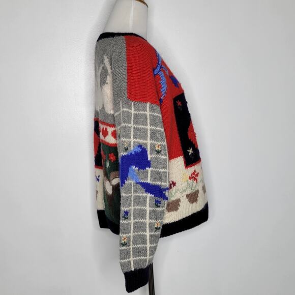 Vintage Women Novelty Twee Shetland Wool Sweater Granny Country Patchwork Large - Picture 3 of 13